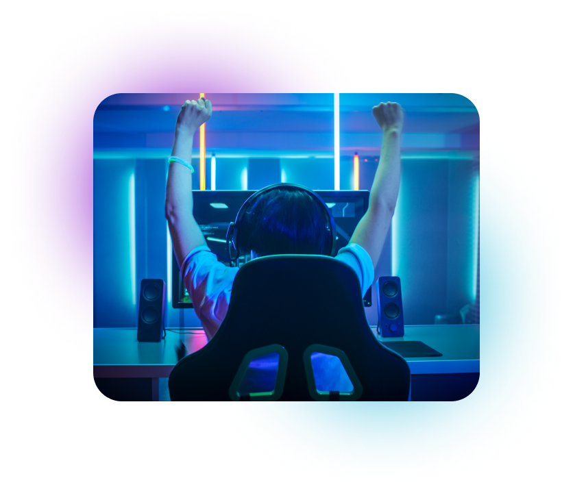 Gamer infront of led screen